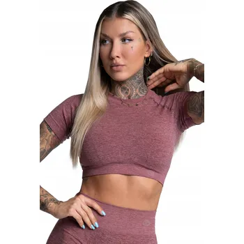 Gym Glamour Krátký sportovní top s krátkým rukávem, bezešvý rashguard Rose Taupe L