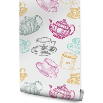 Fototapeta Módní tapeta do kuchyně – barevné šálky a konvice