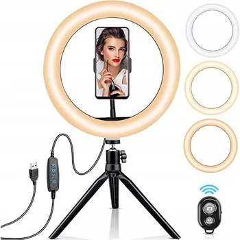 Výkonná kruhová svítilna se stativem, dálkovým ovládáním, kompatibilní s iOS a Android