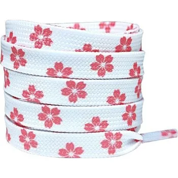 Tkaničky do bot Široké tkaničky s květovaným potiskem, jeden pár - Bílé, 120 cm