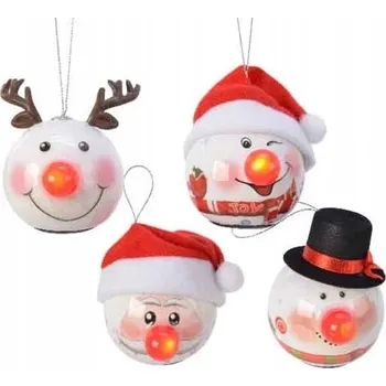Vánoční dekorace LED Vánoční Koule Mikuláš sob sněhulák 6,5 cm dekorativní