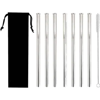 Hrubé Ø 12mm nerezové brčka s čistícím kartáčkem – set 7+1 | Gastrokitchen