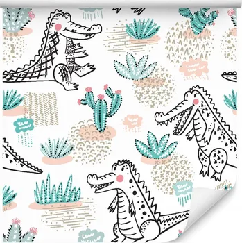 Tapeta Tapeta pro děti, krokodýli, kaktusy, květiny