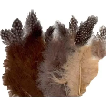 Peří kropenaté + hnědé mix 18ks