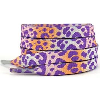 Tkaničky do bot Široké tkaničky s leopardím potiskem, jeden pár - Fialové, 120 cm