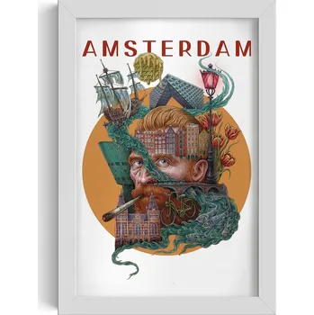 Obraz Obraz grafika v rámu Amsterdam Létající Holanďan Tulipány Kolo 20x30 cm