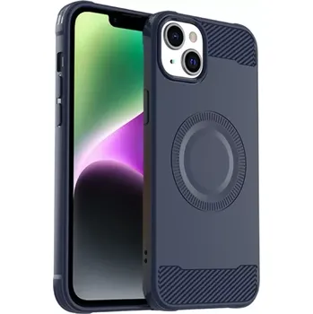 Pouzdro na mobilní telefon Kryt na iPhone 14 gumový (podpora MagSafe) modrý