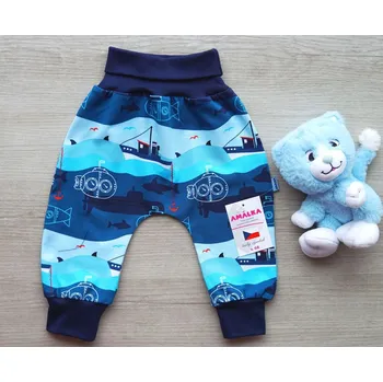 AMÁLKA Elastické rostoucí kalhoty jersey, moře, lodičky Velikost: 86