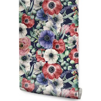 Fototapeta Tapeta s květinami, listy a ovocem ve vintage stylu do obývacího pokoje