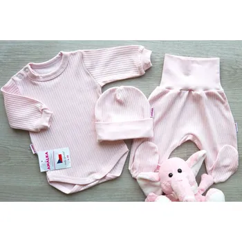 Kojenecká souprava AMÁLKA Bavlněná kojenecká souprava žebrovaná, pudrově růžová Velikost: 56