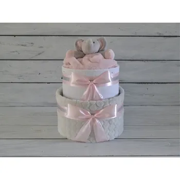 plenkový dort dortNEdort Dvoupatrový plenkový dort VII. s šedou dekou a sloníkem Pro holčičku 362_MIM8