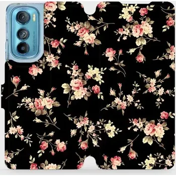 Pouzdro na mobilní telefon Flipové pouzdro Mobiwear na mobil Motorola Edge 30 5G - Květy na černé (Parádní flip obal, kryt, pouzdro Mobiwear na mobilní telefon Motorola Edge 30 5G s motivem Květy na černé)