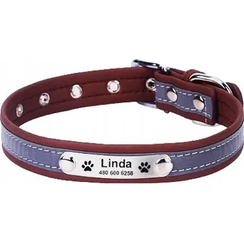 Obojek pro psa REFLEXNÍ OBOJEK JMÉNO IDENTIFIKÁTOR PES GRAVÍROVÁNÍ HNĚDÁ