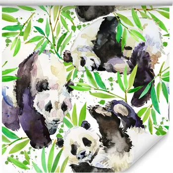 Tapeta 10m TAPETA do dětského pokoje s pandami, medvídky a listy
