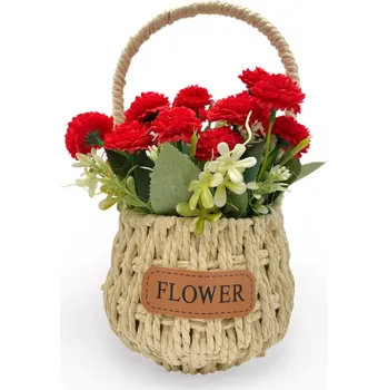 Obraz Kytice umělých květin v proutěném košíku Červená 26 cm