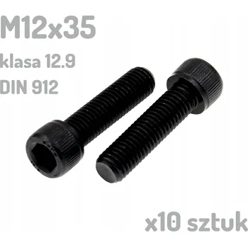 Šroub Šroub s vnitřním šestihranem M12x35, třída 12.9, černý, DIN 912 x10 kusů