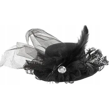 Klobouk Klobouček retro mini s tylem a peříčkem černý