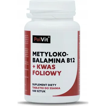 Vitamín B12 tablety PolVit Methylkobalamin B12 + Kyselina listová 100 tablet - PolVit, bez příchuti 100 g 100 ks
