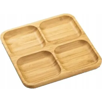 Talíř Bambusový talíř/servírovací miska čtvercová se 4 přihrádkami Wilmax 22x22 cm