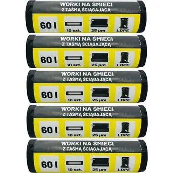 Pytle na odpadky ČERNÉ SÁČKY NA ODPAD 60L SE STAHOVACÍ PÁSKOU 50 Ks