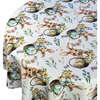 ubrus Ubrus Odolný proti skvrnám Velikonoce Zajíci Barevná vajíčka Kulatý prům. 120 cm