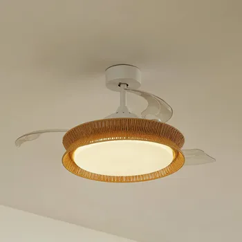 Lampička Lucande LED ventilátor Lineta, bílý, lano, Ø 103 cm, tichý - Stínidlo na lampu - Ø 40 cm, výška 5 cm; Baldachýn - Ø 15 cm, výška 6 cm hnědá, bílá LED 28 W celkem - Doprava zdarma