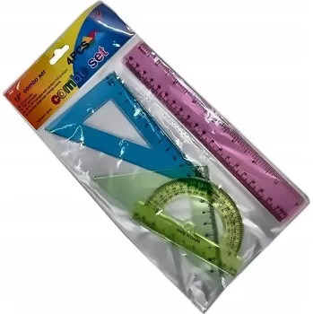 pravítka Barevná školní sada 4 díly - pravítko, trojúhelníky, úhloměr