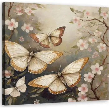 Obraz Obraz na plátně, Motýli Příroda Botanika, Béžová 60x60