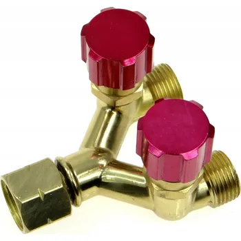 rozdělovač topení T-rozdělovač 3/8/" Levý závit s ventily Rozdělovač pro ACETYLEN MAGNUM