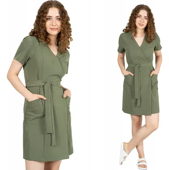 Dámské šaty Elastické zdravotnické šaty zavinovací s vázáním a viskózou ZOYA OLIWKOVÁ vel. 40