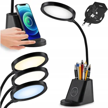 Lampička LED Stolní Lampa na Psací Stůl s Organizérem, Školní, Indukční, Dotyková, Nastavitelná