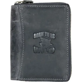 Peněženka Kožená tmavě šedá peněženka Born to be wild se žralokem celá dokola na kovový zip
