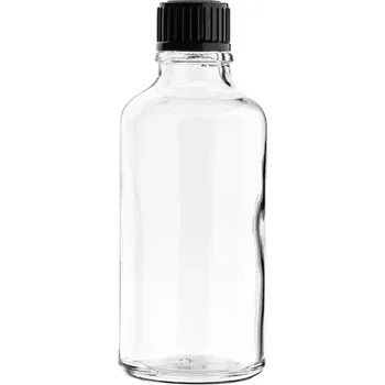 Sklenice Skleněná čirá lahvička 15 ml s černým uzávěrem 18 mm