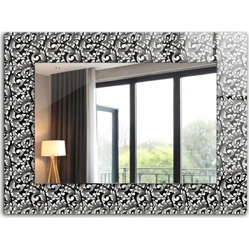 Zrcadlo Zrcadlo do koupelny ložnice obývacího pokoje s potiskem 80x60 Černobílé ornamenty