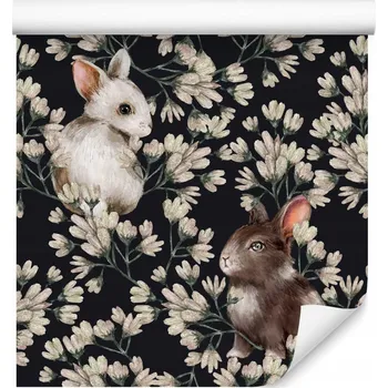 Fototapeta Dětská tapeta AKVARELOVÉ Králíčci Květinové Pozadí