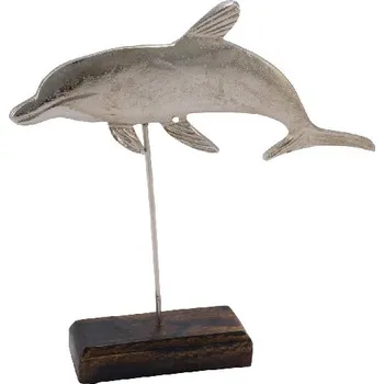 Bytová dekorace Dekorace na podstravci Delfín, stříbrná, 26x5,4x26cm (DOPRODEJ)|Ego Dekor