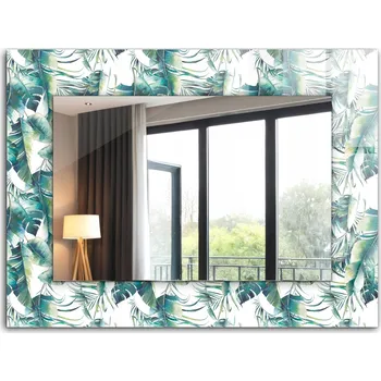 Zrcadlo Zrcadlo se skleněným rámem k zavěšení na zeď 80x60 cm Zelené tropické listy