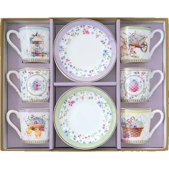 Velikonoční šálky s podšálky na espresso 6ks Spring Bloom 100ml, Easy Life