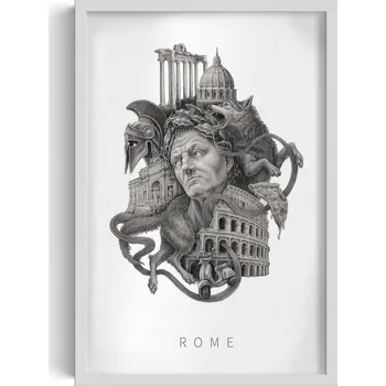 Obraz Obraz na zeď rám Černobílý Řím Koloseum Vlčice Pantheon Pizza 40x60