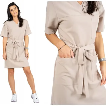 Dámské šaty Elastické zdravotnické šaty na zavazování s viskózou BÉŽOVÉ pohodlné pracovní šaty velikost 54