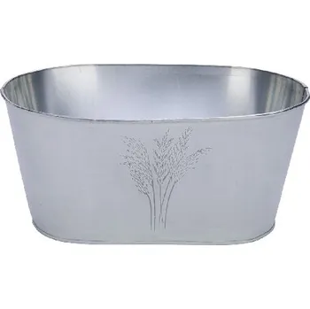 Květináč Obal na květináč Tráva, oválný, zinek, bílá, 25x15x11,5cm (DOPRODEJ)|Ego Dekor