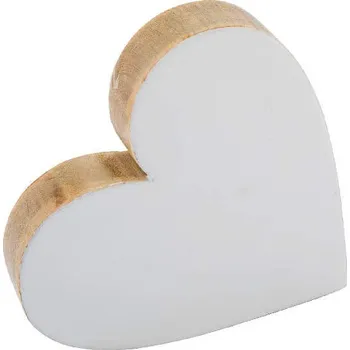 Bytová dekorace Dekorace srdce, mangové dřevo, bílá/hnědá/lakovaná, 14,5x3,7x14,5cm, (balení obsahuje 1ks)|Ego Dekor