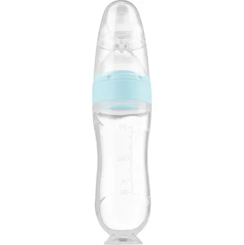 dětská jídelní sada Silikonová lahvička se lžičkou Kidnort Retter modrá