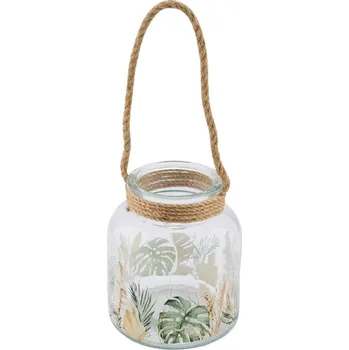 Svícen Lucerna LISTY, sklo, čirá, pr.14,5x16cm, (balení obsahuje 1ks)|Ego Dekor