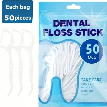 Zubní nit 50ks SPÁŘADLA SE ZUBNÍ NITÍ NA ZUBY ZUBNÍ NIT S RUKOJETÍ