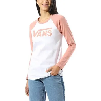 Pánské oblečení Tričko Vans FLYING V LS RAGLAN White/Rose Dawn velikost M