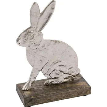Dekorace zajíc, hliník/dřevo, stříbrná, 12x5x17cm, (balení obsahuje 1ks)|Ego Dekor