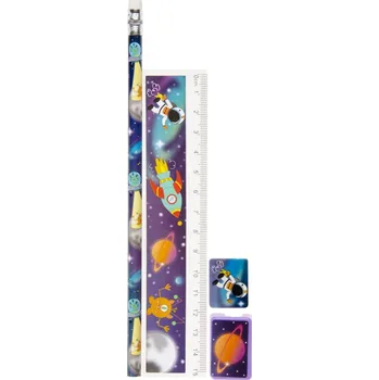 Ořezávátko Sada tužka, pravítko, guma a ořezávátko - motiv vesmír