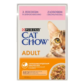 PURINA Cat Chow Krmivo pro dospělé kočky s lososem a zelenými fazolkami v želé 85g