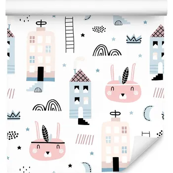 Tapeta Pastelová tapeta domečky zvířátka do dětského pokoje